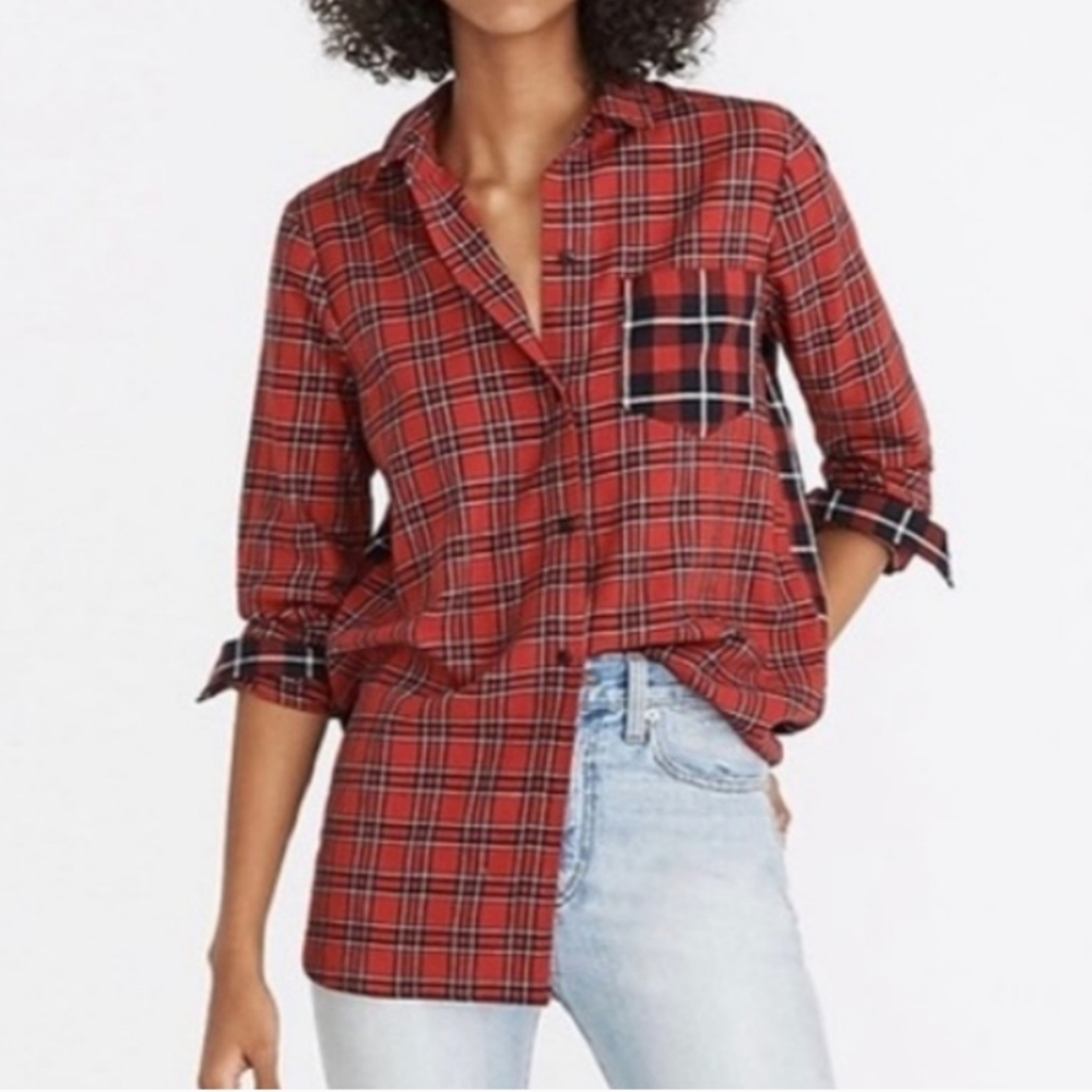 Madewell women's classic ex-boyfriend shirt, red cotton plaid, one pocket, sz S. - Picture 11 of 16